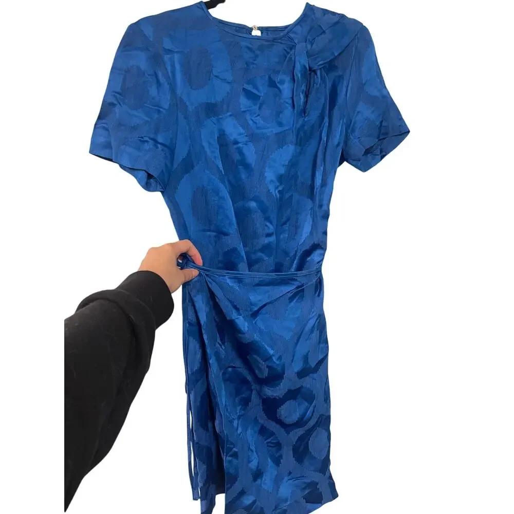 Isabel Marant 10 Jacquard Mini Wrap Dress $595 Short Sleeve Bright Royal Blue 42 - Picture 6 of 16